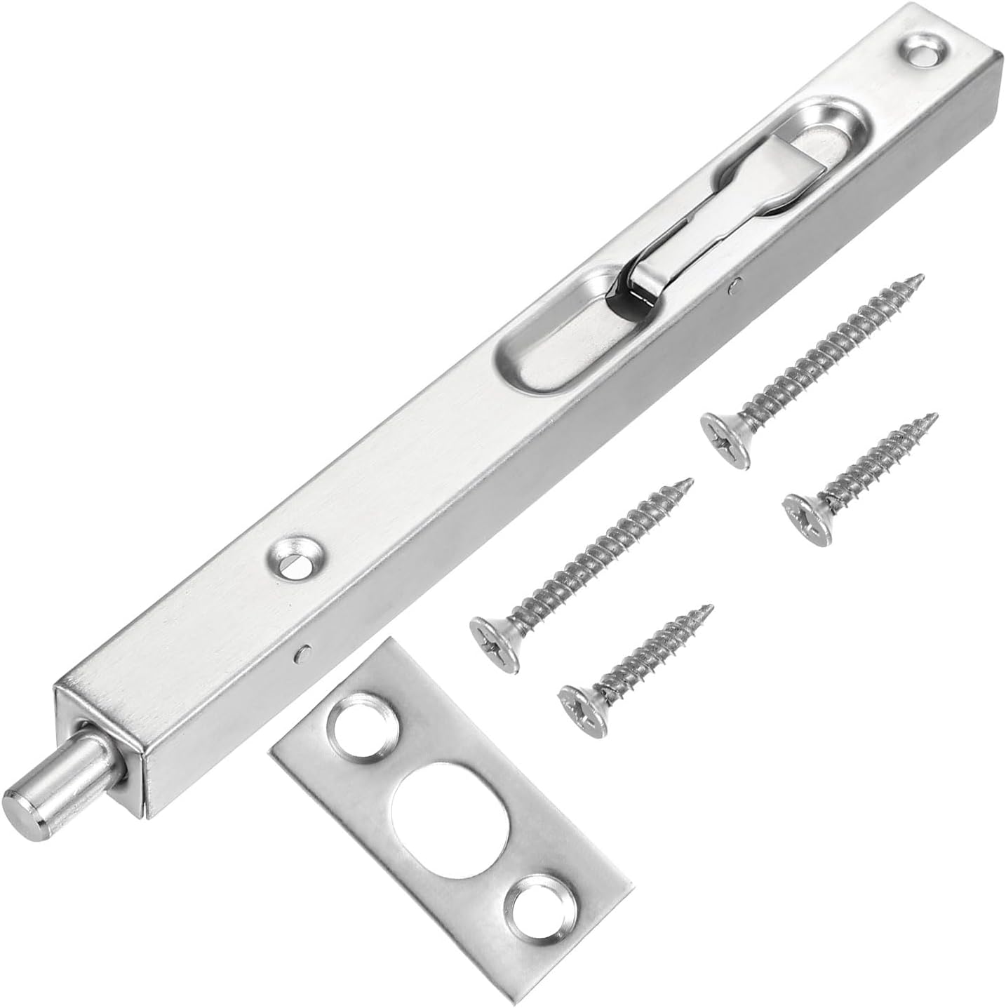 MECCANIXITY Door Flush Bolts 7.87 x 0.79 Inch Bolt Latch for Double Doors, Flip Lever Mechanism French Doors Composite Wood Double Brush Stainless Steel Finish Sliding Door Gold, Pack of 1