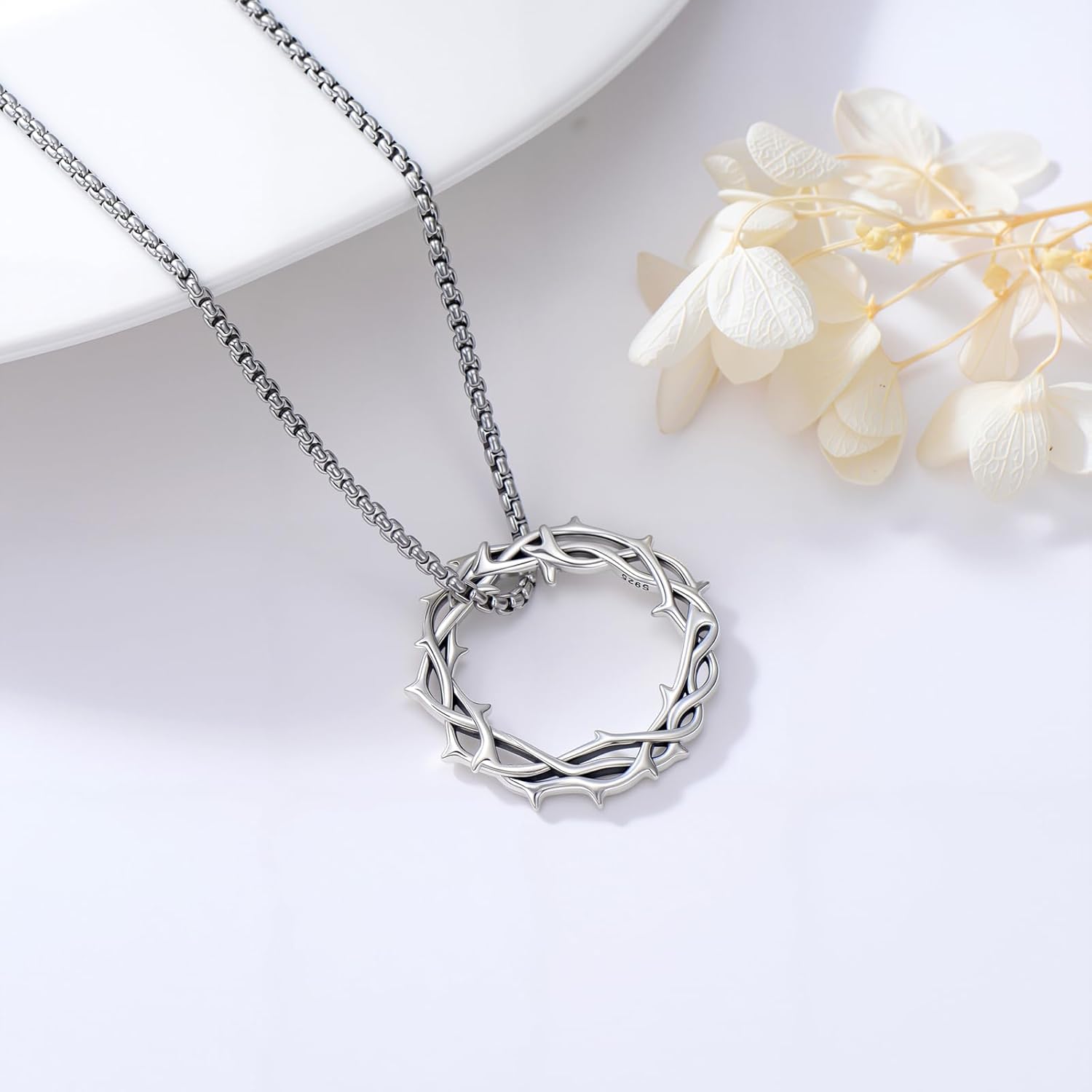 Gothic Thorns Necklace 925 Sterling Silver Thorns Crown of Thorns Pendant Necklace Gothic Jewelry Birthday Gifts for Men Women