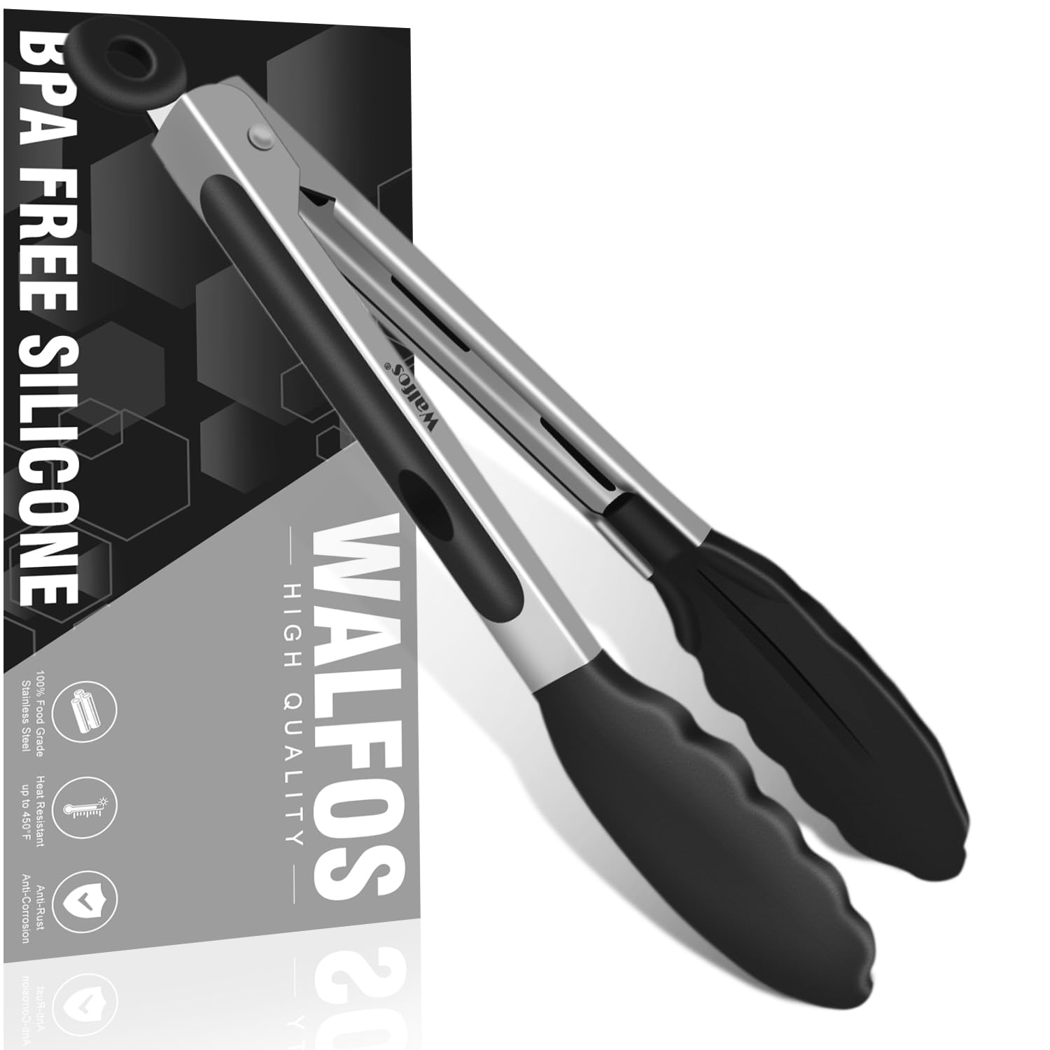 Walfos Silikon-Küchenzange 2er-Set – Hitzebeständig Bis 250°C, Edelstahl Mit Silikonspitzen, 22,9 & 30,5 Cm