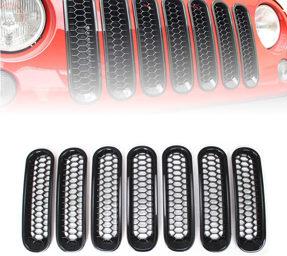 7 Pcs Front Mesh Grille Front Clip-in Grille Inserts Kit Compatible for Wrangler Rubicon Sahara JK 2007-2017 (Silver)