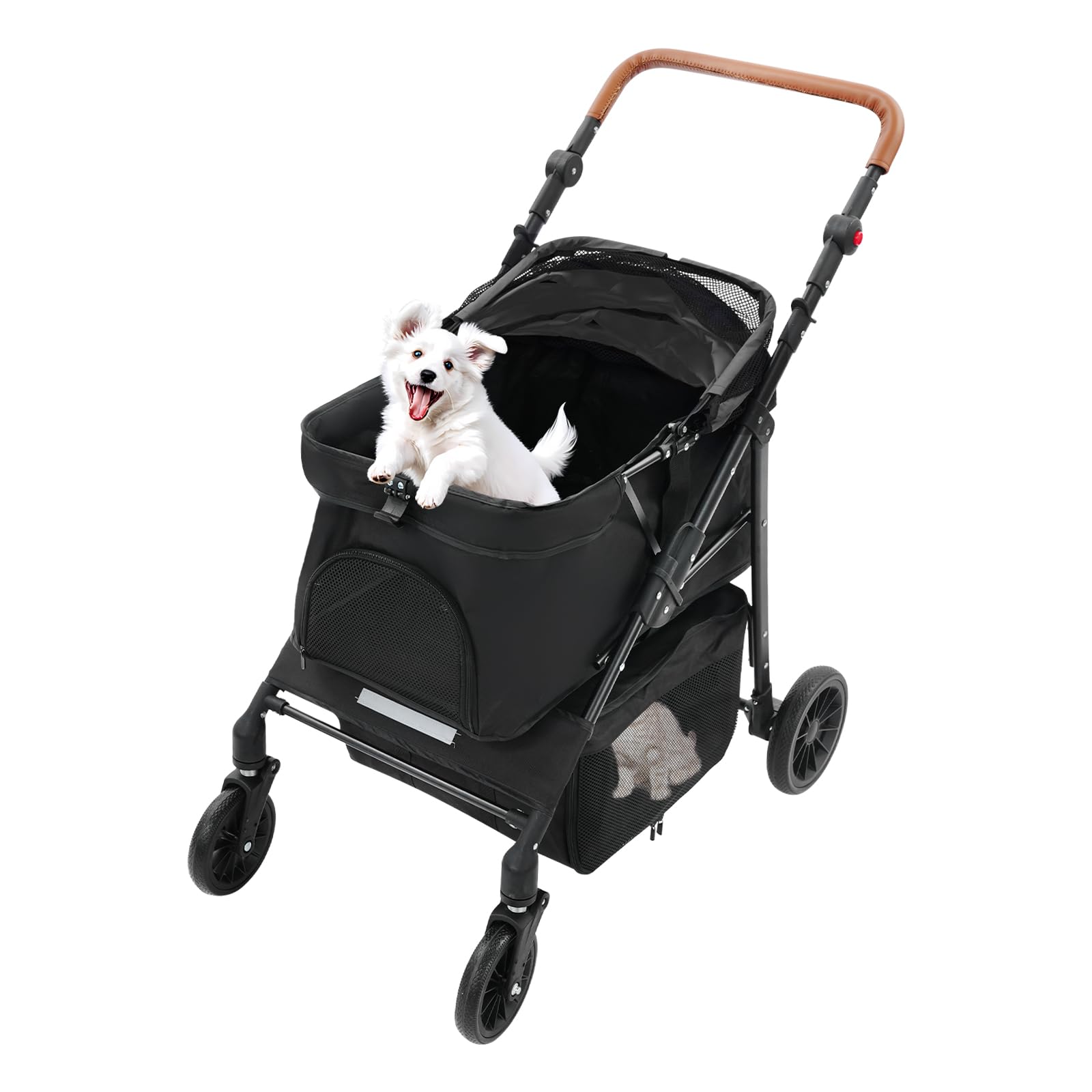 Passeggino pieghevole per cani fino a 15 kg, passeggino per animali domestici con finestre in rete e freno, passeggino pieghevole per cani di taglia piccola e media