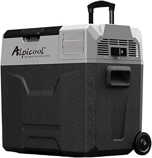 Alpicool ECX50 50L Kompressor Kühlbox, 12V Kühlbox elektrische tragbarer auto Kühlschrank für camping mit USB-Anschluss, Teleskopstange Rad, Wiederaufladbar(Batterie nicht enthalten)