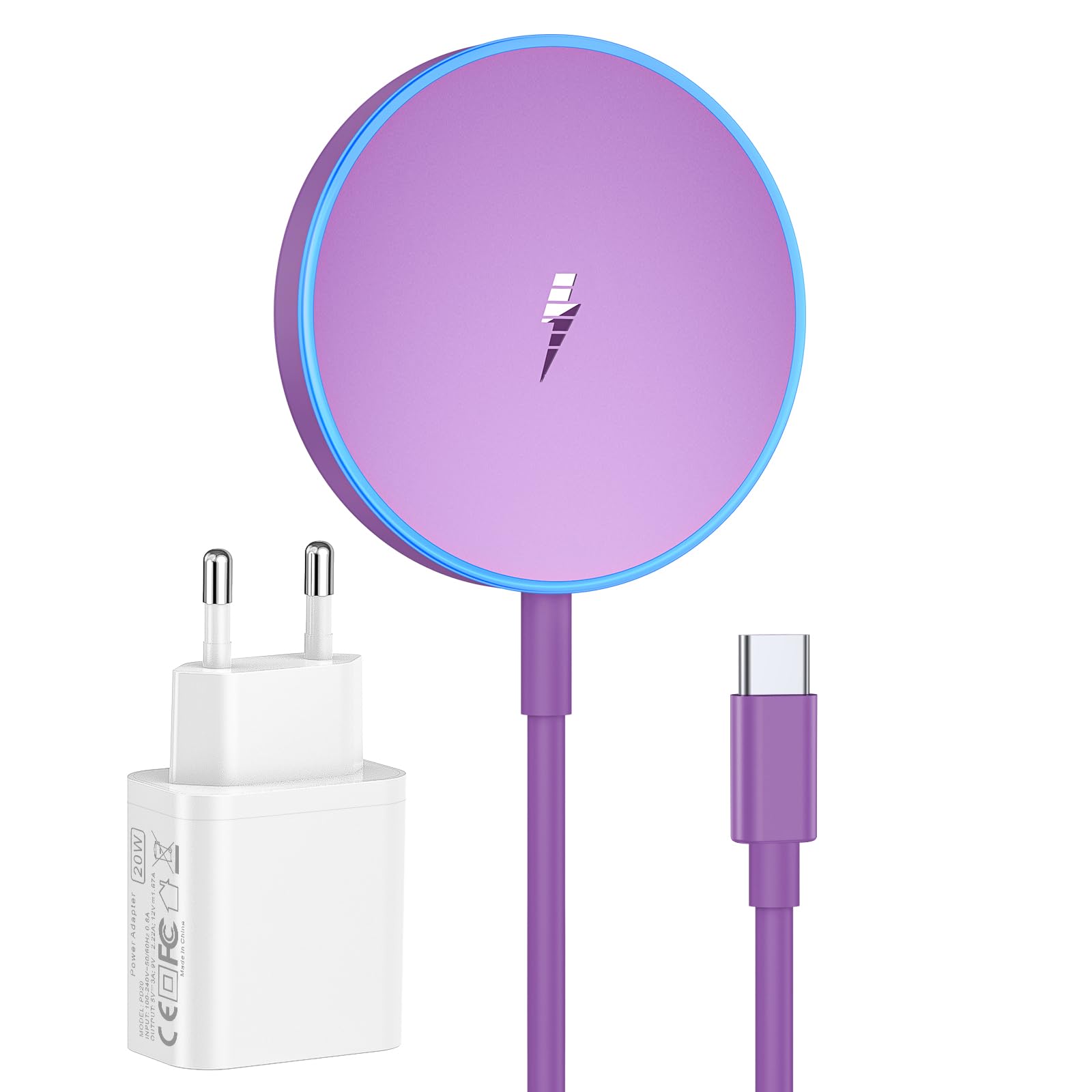 für MagSafe Ladegerät iPhone mit 20W Schnelles Adapter, Wireless Charger induktive ladestation für iPhone 17/16/15/14/13/12 Serie&Ohrhörer 4-2Pro,LED kabelloses ladegerät inkl. Netzteil und Kabel