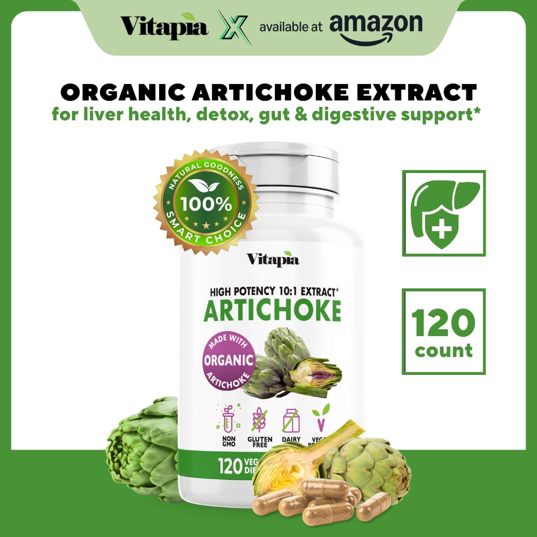 Vitapia Organic Artichoke Extract Supplement - Liver Cleanse Detox & Repair, Liver Health, Digestion, Antioxidant Support - 120 Vegan Capsules, Non GMO, Gluten Free — Amazon image 2
