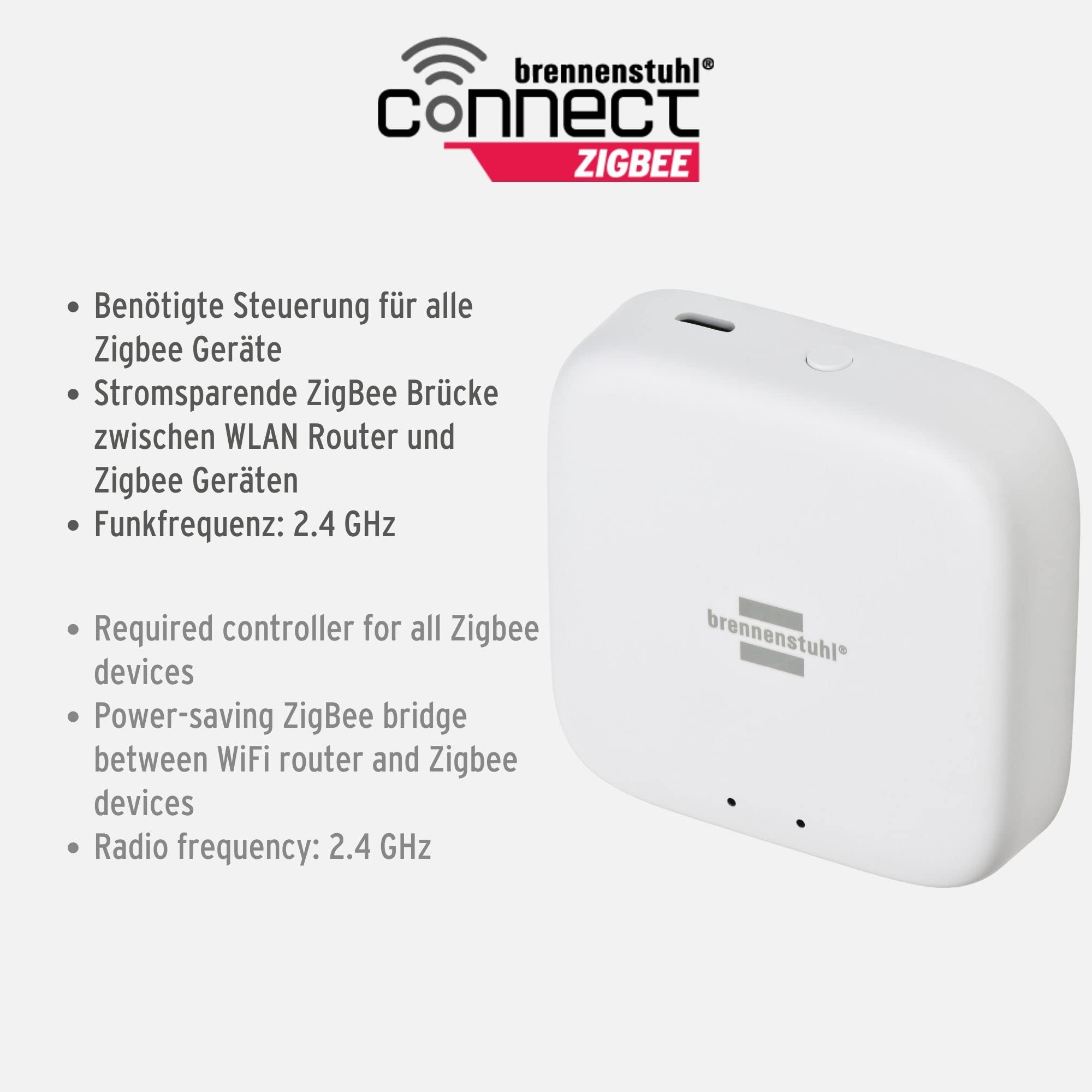 Brennenstuhl Connect Zigbee Gateway GWY CZ 01 (Zigbee Hub para el Control de Dispositivos Zigbee de Brennenstuhl, Control Remoto Mediante App, por Voz con Amazon Alexa o Google Assistant)