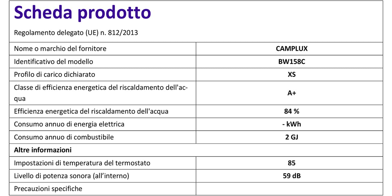 CAMPLUX BW158C Scaldacqua a Gas Tankless, 6 Litri, 12kW, Butano (28-30 mbar) / Propano (37 mbar), per Doccia da Campeggio