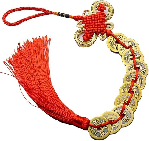 Ymhapp Red Chinese Knot Feng Shui Lucky Wealth 9 Coins For Home Car Hanging Tassel-9Coins Tassels Decorative Accessories
