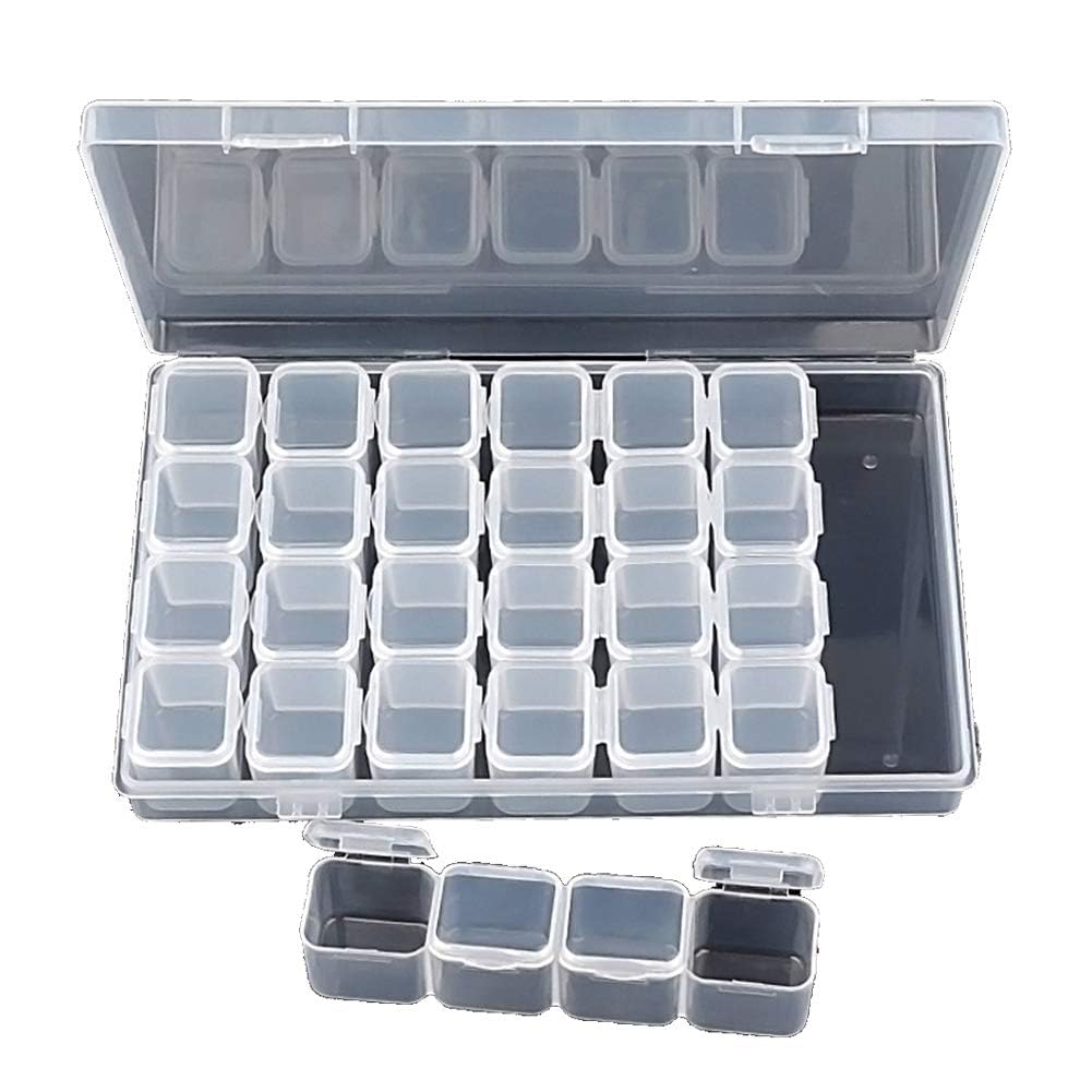 TAKVIN Compartment Clear Plastic Organizer Box with Individual Hinged Lids - Small Parts Storage Container for Jewelry, Beads, Hardware, Crafts- Durable Travel Storage Case (28 GRIDS BEAD)-image-39