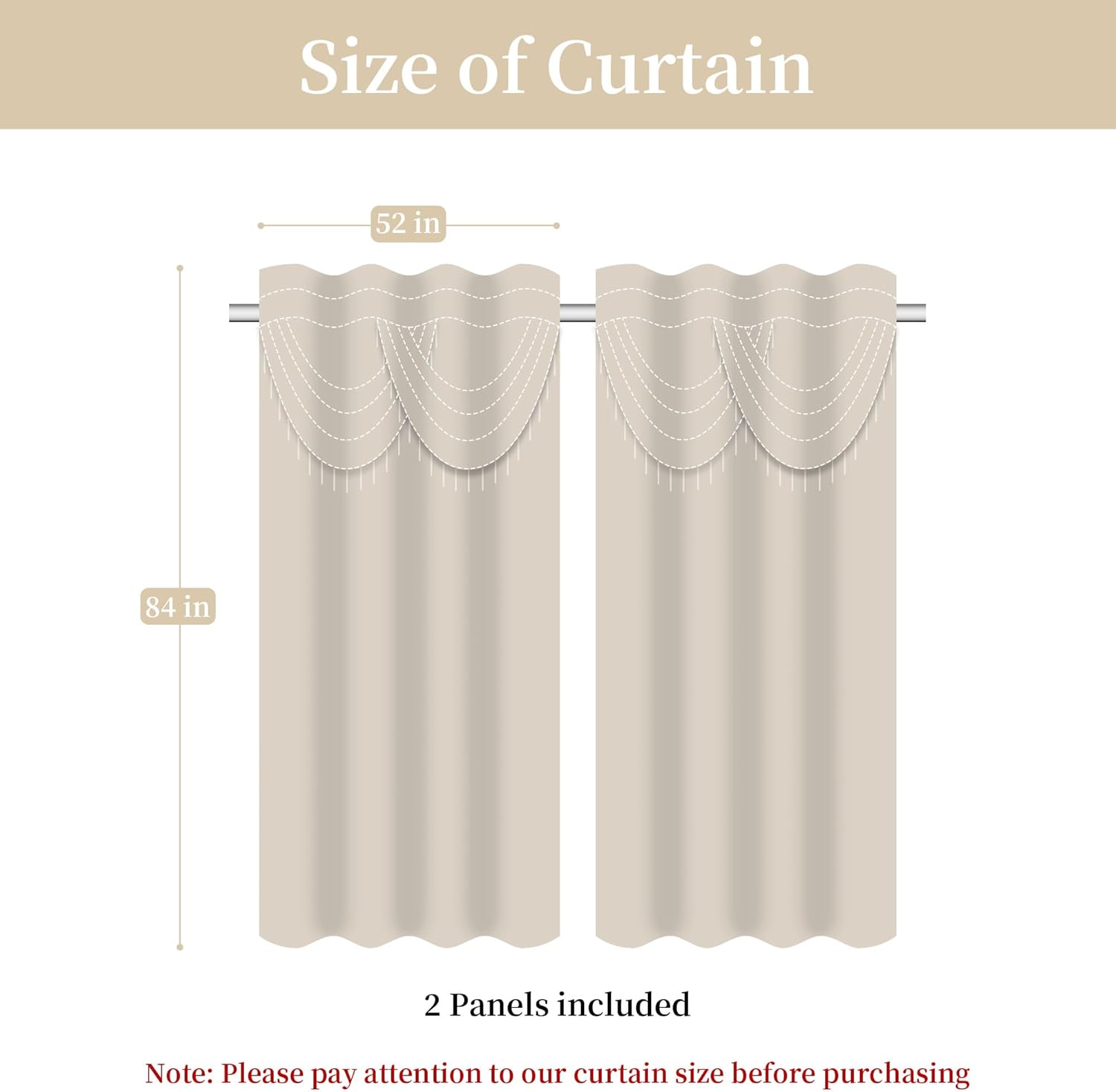 Loom and Mill Luxury Damask Curtains with Attached Waterfall Valances for Bedroom, Thick Jacquard Window Curtains with Tiebacks for Living Room Party Home Decor, Rod Pocket(2 Panels, 52 x 84 Inch)