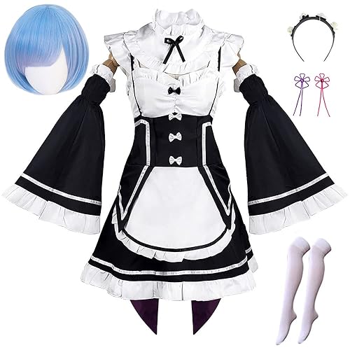 Lmetsky Rem Ram Cosplay Costume Dress Natsuki Subaru costume Re Zero Cosplay Outfit Maid Uniform Halloween