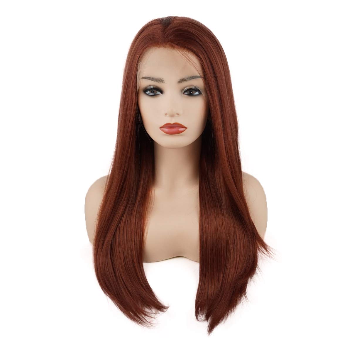Hair Straight Long 24inch Burgundy Red Heavy Density Realistic Synthetic Lace Front Wigs