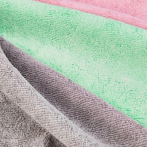 Amazon Basics Microfiber Cleaning Cloths, Ultra-Soft and Highly Absorbent, Streak-Free, Lint-Free, Scratch-Free, Washable, for Car Detailing and Glass Cleaning, 16" x 12", Green/Gray/Pink, 24-Pack view 3