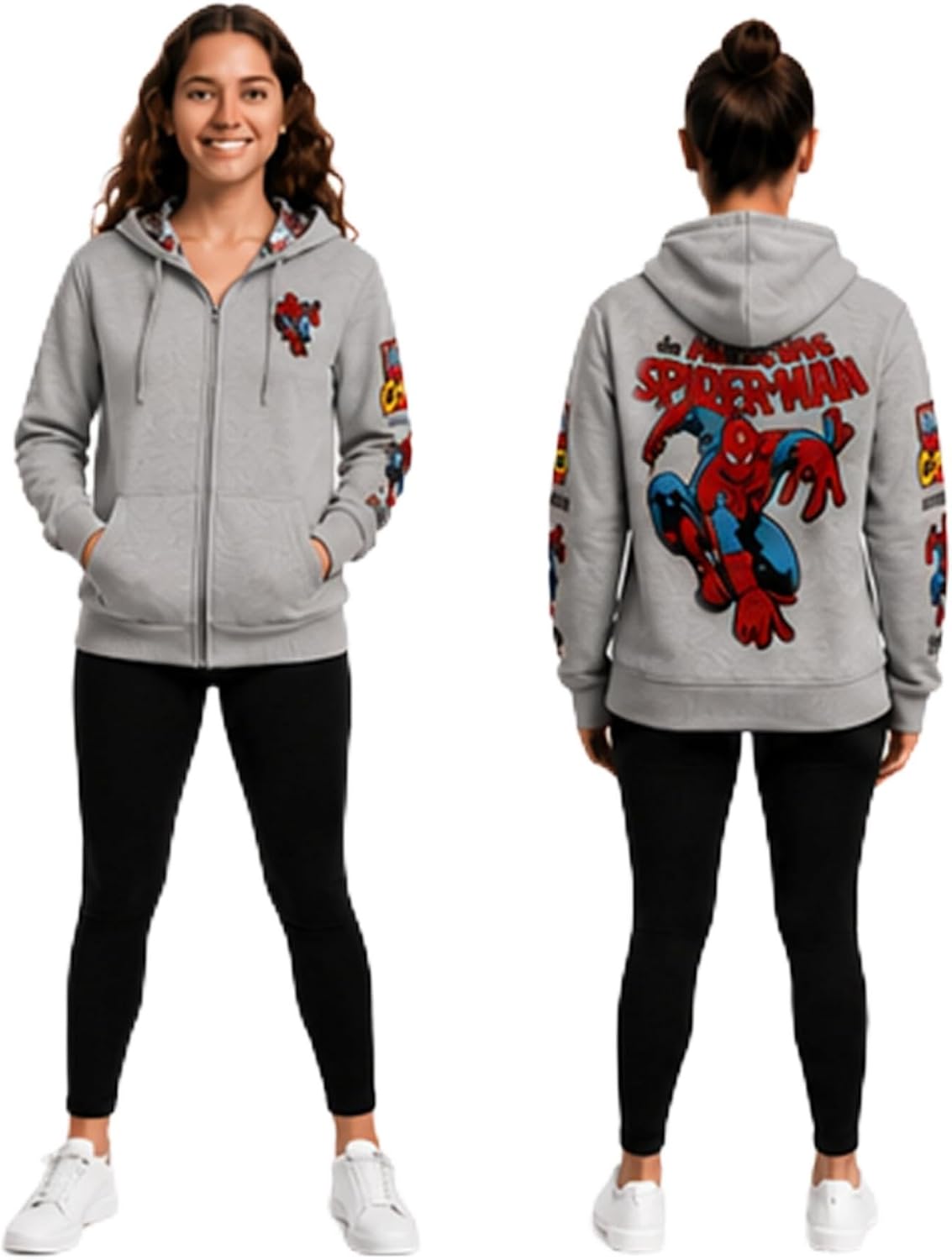 Marvel Spider-Man Womens Hoodie Full Zip Up Graphic Hooded Sweatshirt