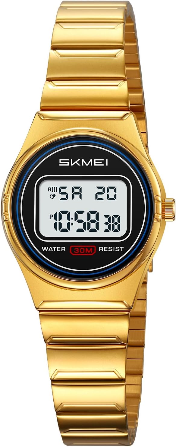 SKMEI Elegant Women's Digital Watches Waterproof Fashion Ladies Stainless Steel Wristwatch with LED Light Alarm