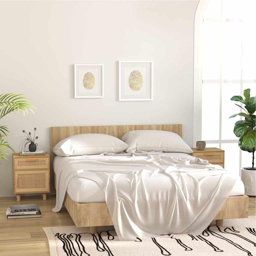 Comodino Marrone 40x30x50 cm Legno Massello Pino Rattan