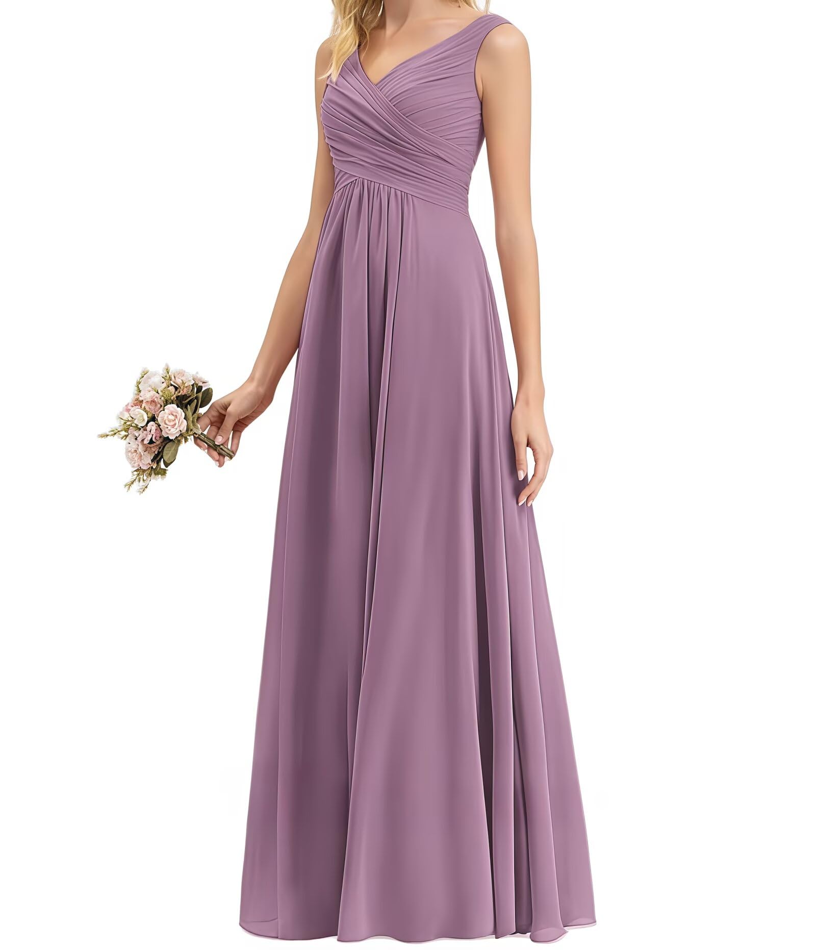 Damen Abendkleid V-Ausschnitt Brautjungfernkleid Elegant Lange Partykleider Hochzeitsgastkleid Abschlusskleid Ballkleid
