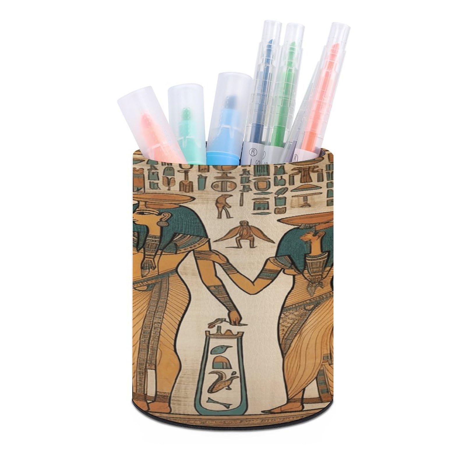 VstaDank Women in Ancient Egypt Pen Holder PU Leather Pencil Cup Minimalist Desk Pencil Holder Round Make Up Brush Organizers For Office Dorm Room&Vanity Desk Accessories