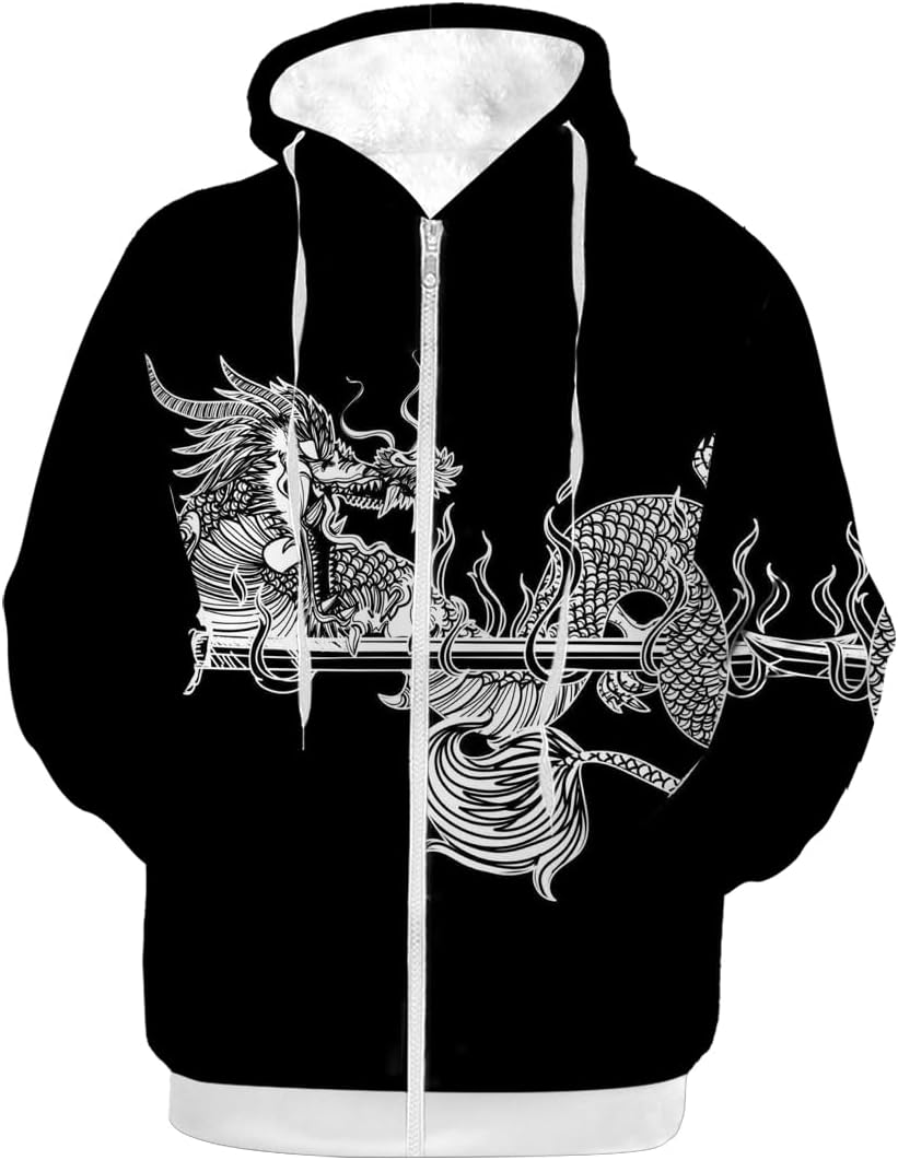 Dragon Fleece Full Zip Up Jacket Warm Sweatshirt Winter Coats for Men Women