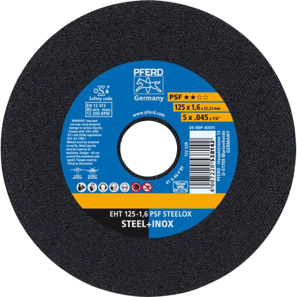 PFERD Trennscheibe EHT, 25 Stück | 125x1,6x22,23 mm, gerade, Universallinie PSF STEELOX | 61721121– für Stahl und Edelstahl (INOX)