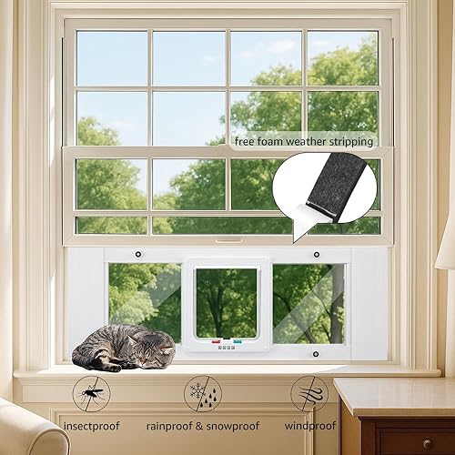 Miniatura 4 de beeNbkks Puerta de gato para ventana, se adapta a ventanas horizontales de 32.5 a 37.5 pulgadas de ancho, marco de aluminio, puerta de ventana de