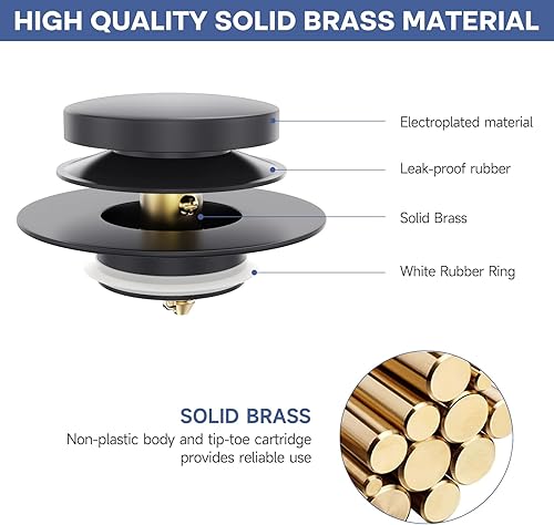 Miniatura 7 de Tapón de bañera de punta mejorada de oro cepillado, tapón universal de drenaje de bañera desplegable, tapones de drenaje de bañera de baño,