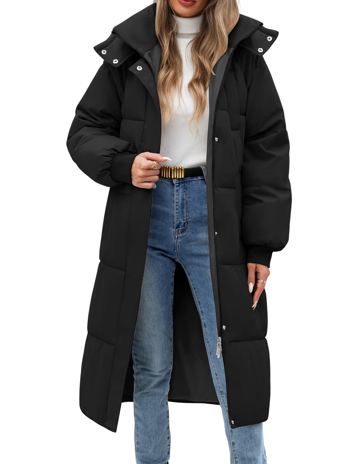 Vancavoo Doudoune Femme Longue Manteaux à Capuche Hiver Matelassée Épaisse Veste Chaude Parka Blouson Outercoat avec Zippé