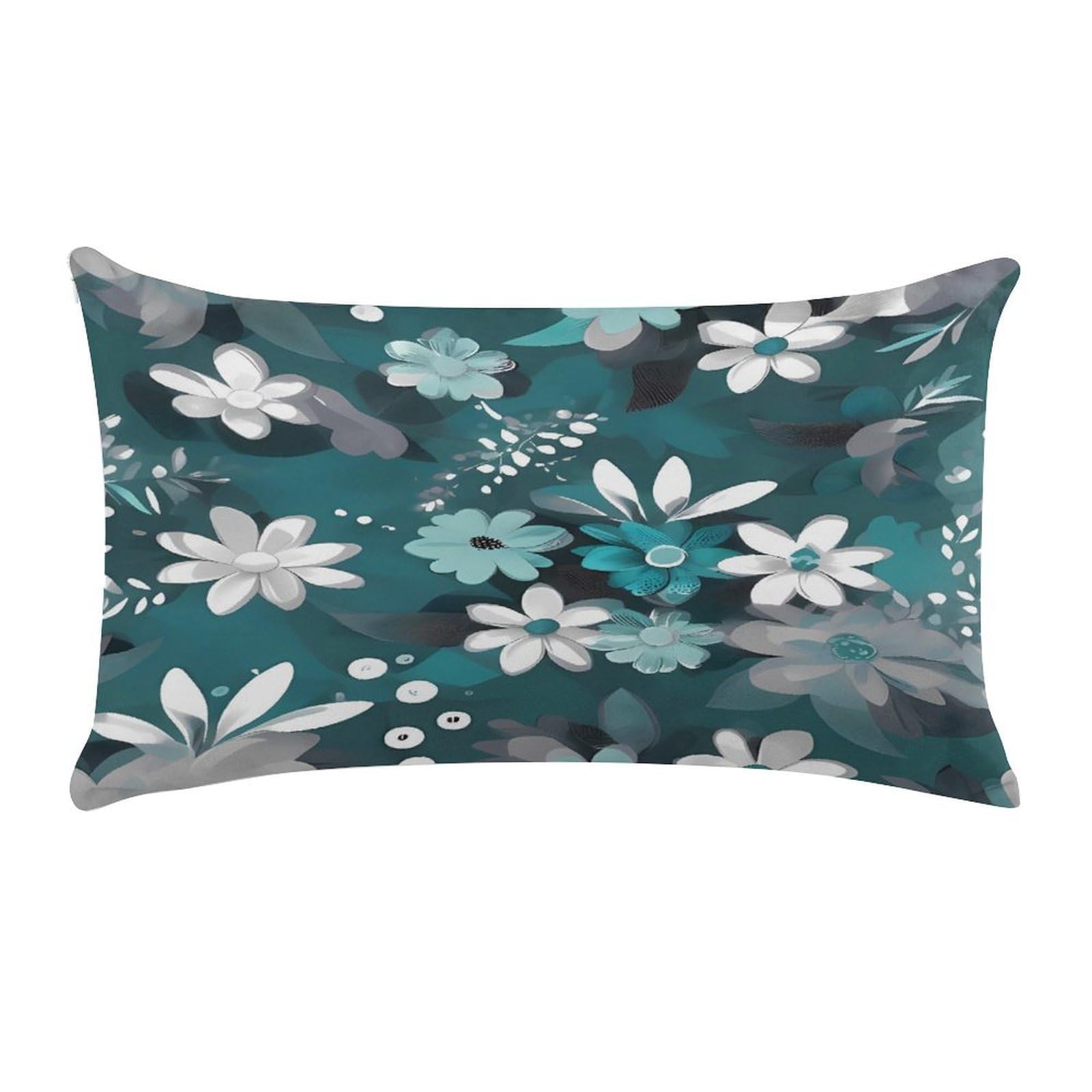 LDGSUPH Teal Grey and White Floral_76917038 Throw Pillow Cover with Zipper Long Throw Pillow Case Anti-Fading Pillow Protector Super Soft Decorative Cushion Case Exquisite Plush Pillowcase12 X 20 in