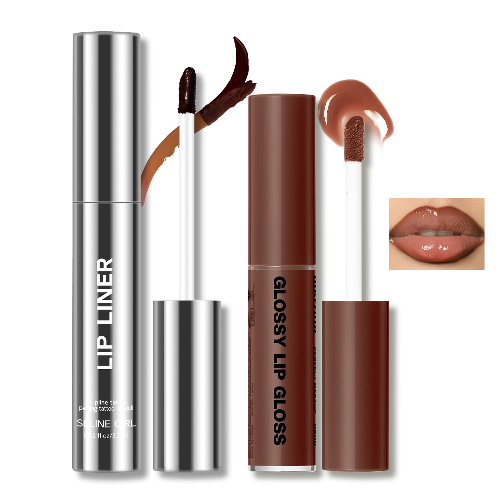 HOSAILY Peel Off Lip Liner Stain Tattoo, Long Lasting Waterproof Lip Stain Peel off, Tattoo Nude Lip Liner and Lip Gloss Combo, Non-Stick Cup Nourishing Lip Gloss Set Lipstick Makeup