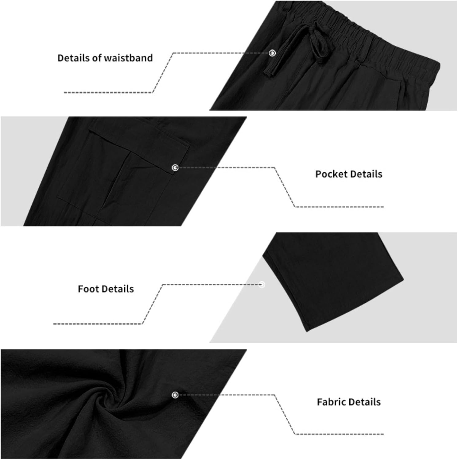 Men's Linen Pants Casual Cargo Pants Elastic Drawstring Waist Straight-Legs Summer Yoga Beach Long Pants with Pockets - Image 6