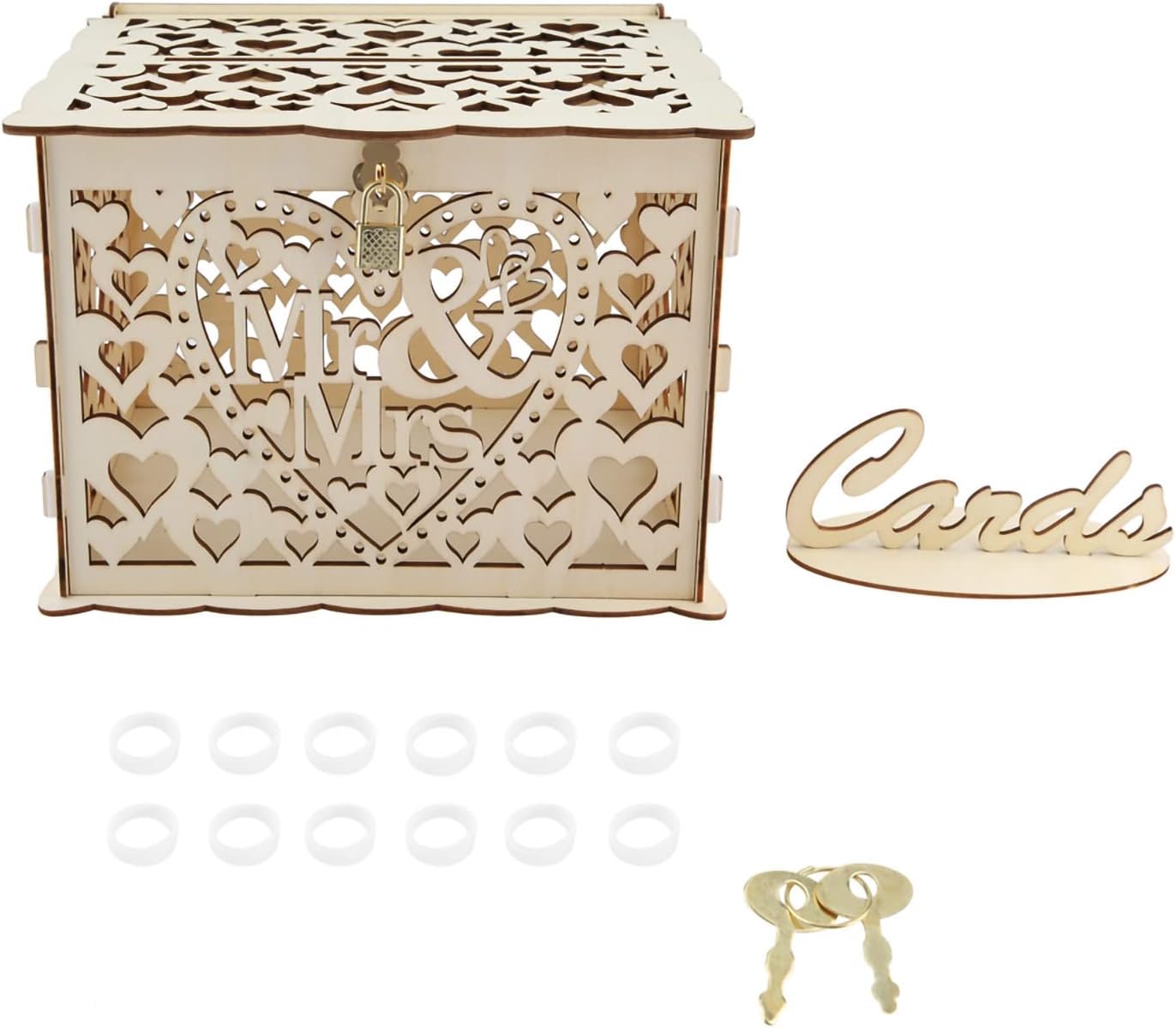 Wooden Gift Card Box with Lock and Keys, Mr. & Mrs. Wedding Card Box Rustic Country