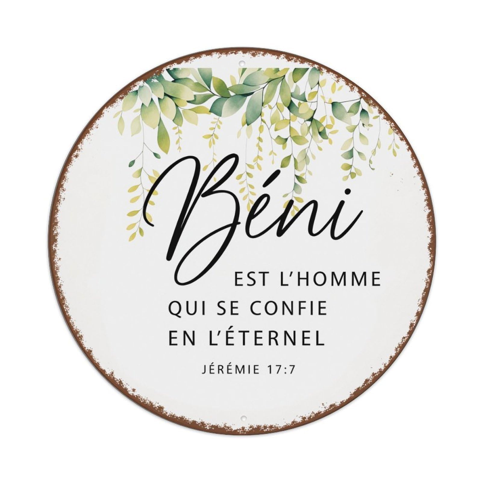Floral Leaf Script Bible Verse Circle Round Tin Sign Vintage Style Metal Sign Home Bar Garden Wall Plaque Decor Metal Poster 8x8 Inch