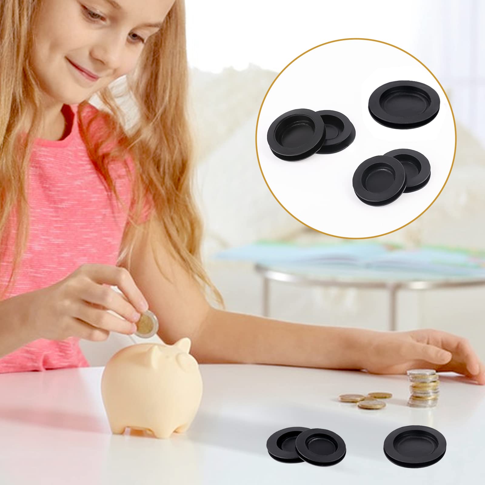 ADOCARN 10er Set Gummistopfen Für Spardosen | Runde Verschlussstopfen | Wiederverwendbar | Schwarz