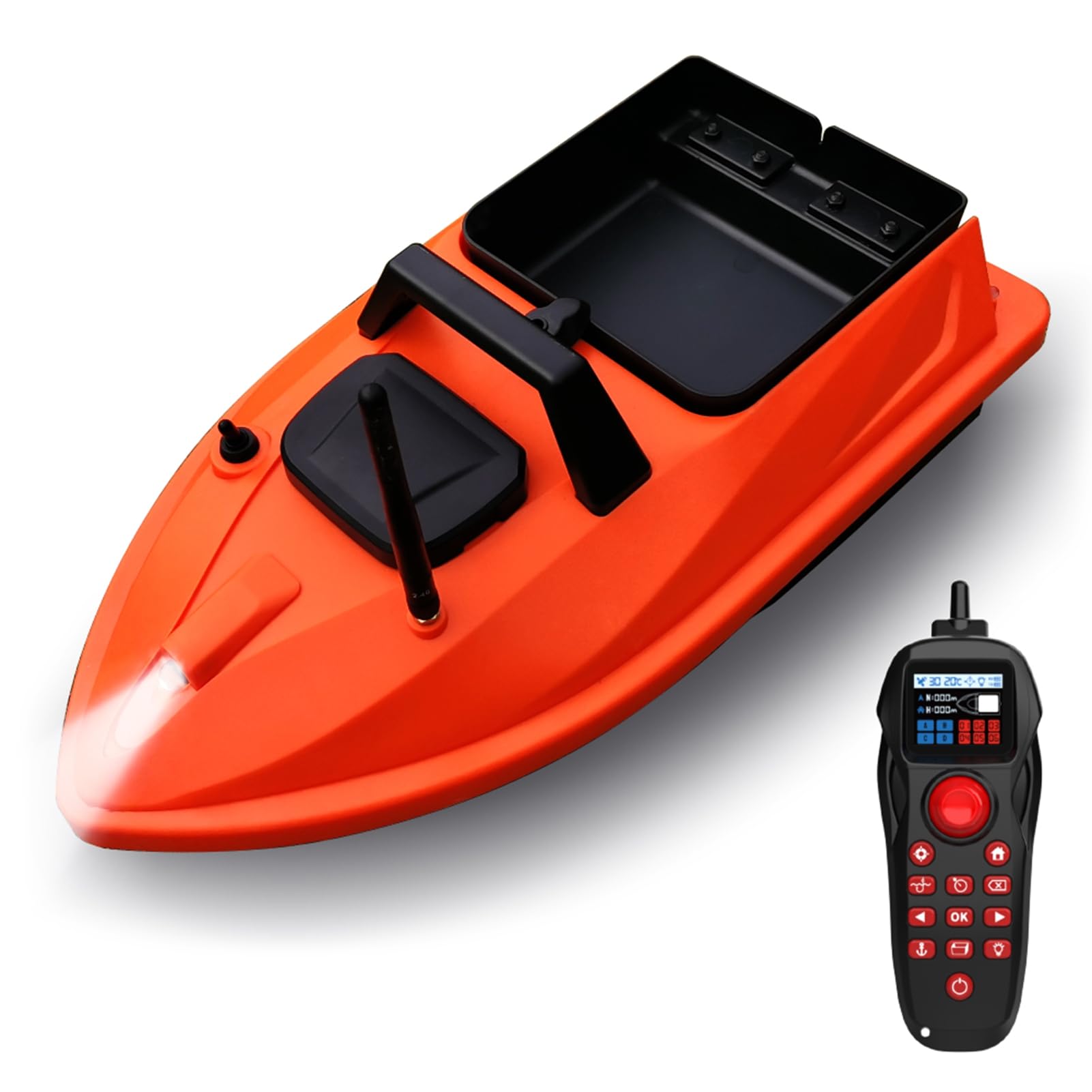 POENVFPO GPS Beidou Smart Bait Boat, Drone da Pesca RC con Ritorno Automatico e Portata Remota di 500 M, Luci Notturne, Cruise Control, con Doppio Posizionamento per un Preciso (12000mAh)