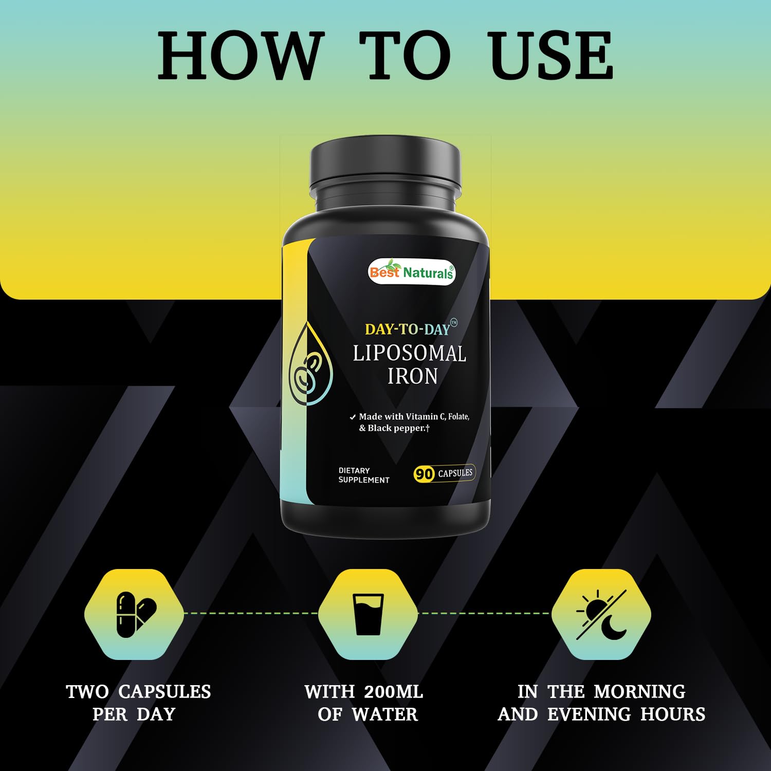Best Naturals Day-to-Day Liposomal Iron as Ferrous Fumarate 65 mg, Made with Vitamin C, Folate & Black Pepper 90 Veg Capsules — Amazon image 5