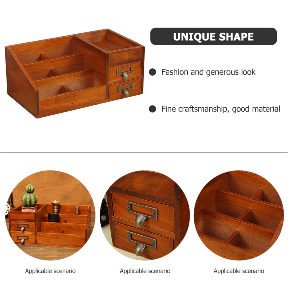 FRCOLOR Organizzatore da Scrivania a 6 Scomparti 2 Cassetti in Legno