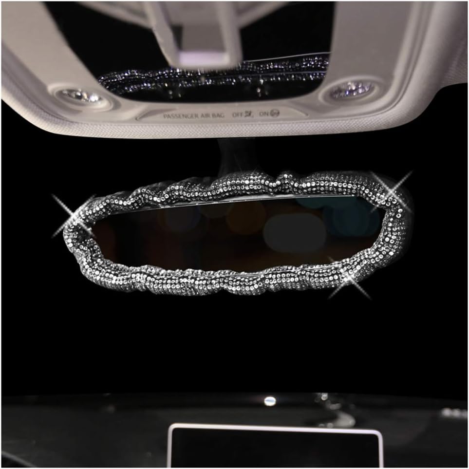 L-elf Silver Rhinestones Bling Crystal Car Rear View Mirror Cover Shiny Rhinestones Decorative Accessories