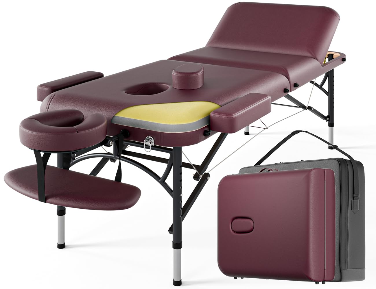 3 Fold Professional Massage Table Portable Hold Up 1100LBS Burgundy