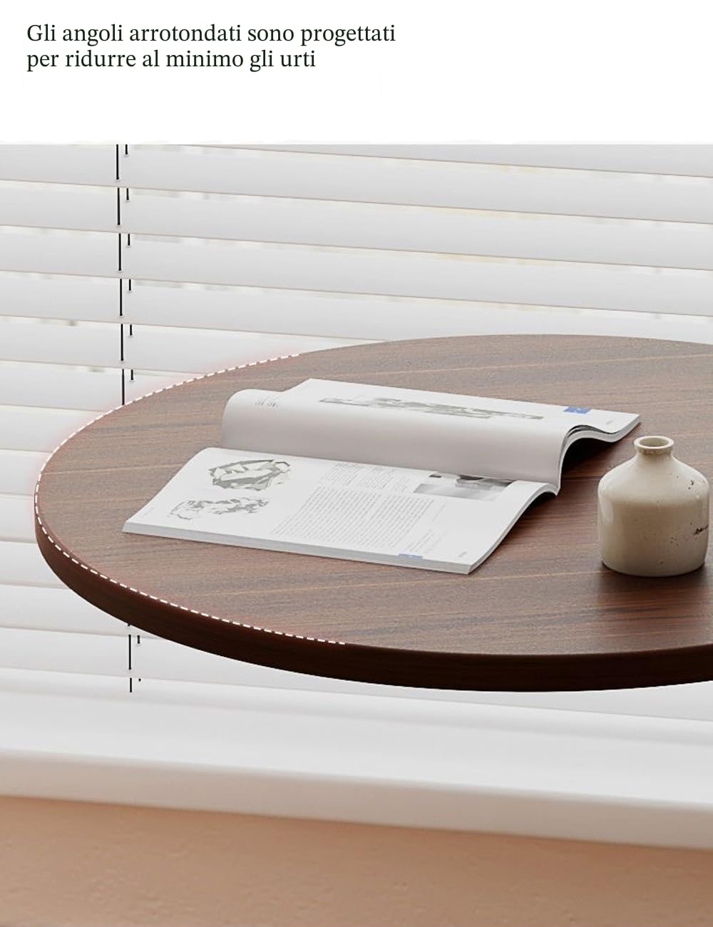 Tavolino in Legno, Tavolino da Caffè Rotondo, Piccolo Tavolino a Forma di C, Diametro del Piano 40 cm, Altezza 60 cm, Tavolino per Divano, Soggiorno
