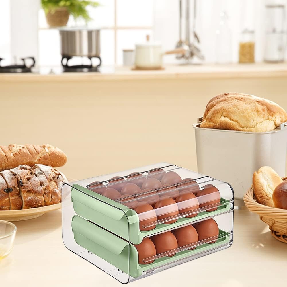 32 Grid Refrigerator Egg Storage Boxes Organizer Fresh Box Drawer Type Eggs Carton Case Holder Stackable Kitchen Accessories (Size : 23.5 * 21.5 * 13.5cm) (23.5 * 21.5 * 13.5cm) ()