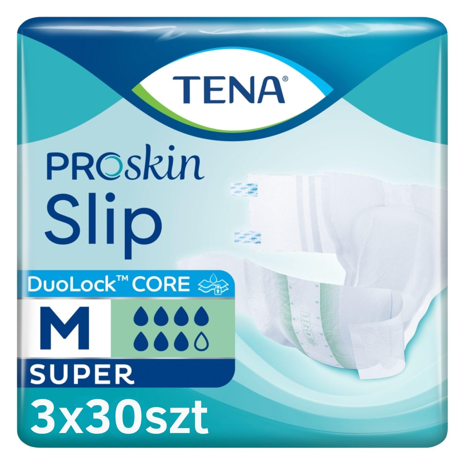 Erwachsene Windeln Klettverschluss 90pcs TENA Slip ProSkin Super M Inkontinenz Erwachsene Damen Herren Nacht Tag Saugfähigkeit 7/8, Umfang 70-122 cm (3 Packungen a 30 Stück)