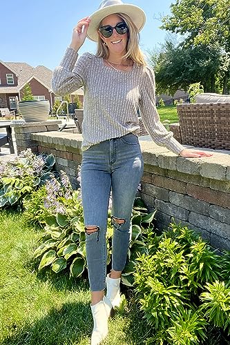 Image of WIHOLL Long Sleeve Shirts for Women Trendy Casual Square Neck Tops Lightweight Sweaters