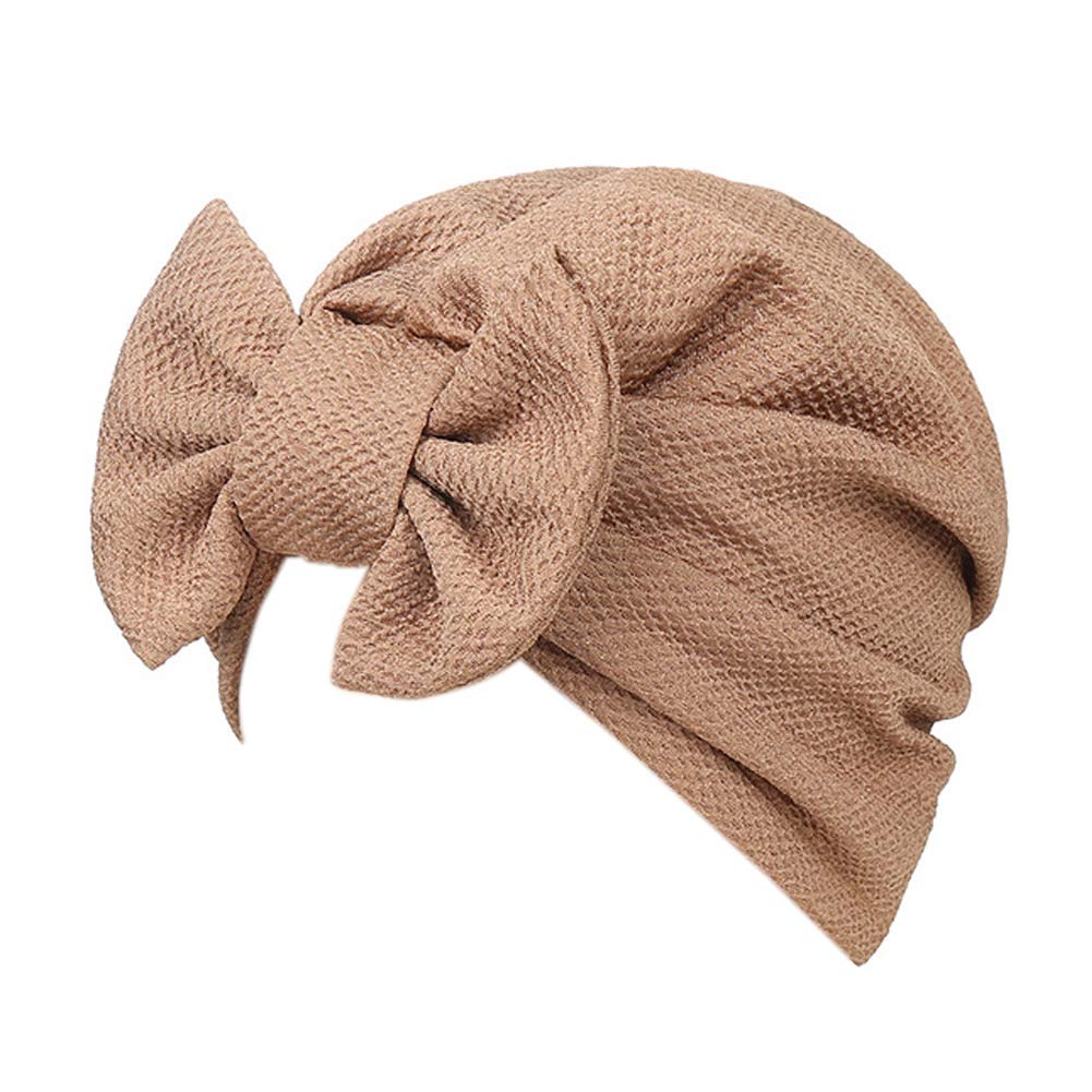 Fxhixiy Women's Khaki Stretch Cotton Removable Bowknot Turban Hat Chemo Beanies Hijab Headwear Cap, One Size