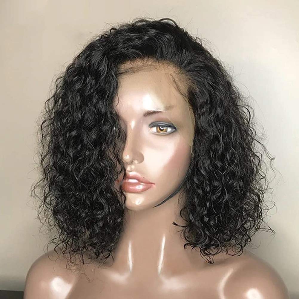 Curly Bob Wig Human Hair 13x4 HD Transparent Lace Front Human Hair Wigs for Black Women Deep Curly Wave Frontal Wigs Pre Plucked With Baby Hair Natural Hairline 150% Density 12 Inch