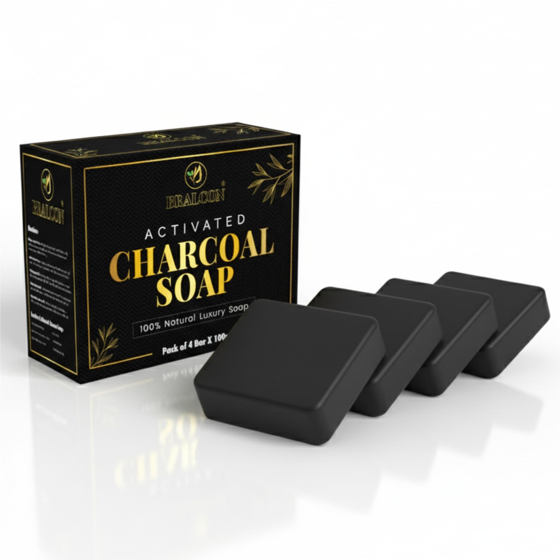 Activated Charcoal Soap, 100% Natural Luxury Bar, Black, Pack of 4, 100g Each-picture-32