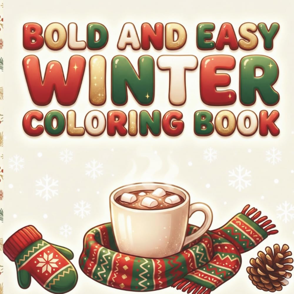 Bold and Easy Winter Coloring Book: Cozy and Relaxing Winter Scenes with Hot Drinks, Warm Clothing, and Simple Patterns for Adults and Kids