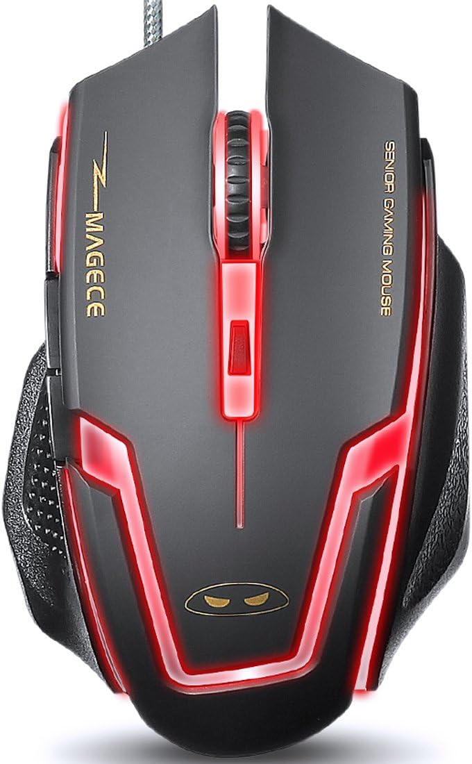 Magece G1 Ergonomic Gaming Mouse Professional 3200DPI 6 Buttons USB Wired with 4 Color LED Gaming Mice for PC Mac Gamer,Black