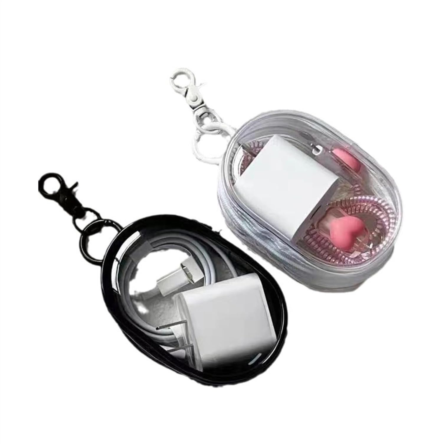 Pack of 2 Cable Organiser Travel, Mini Cable Bag, Cable Organiser Bag, Transparent for Travel, Data Cable, Electronics, Headphones, Chargers