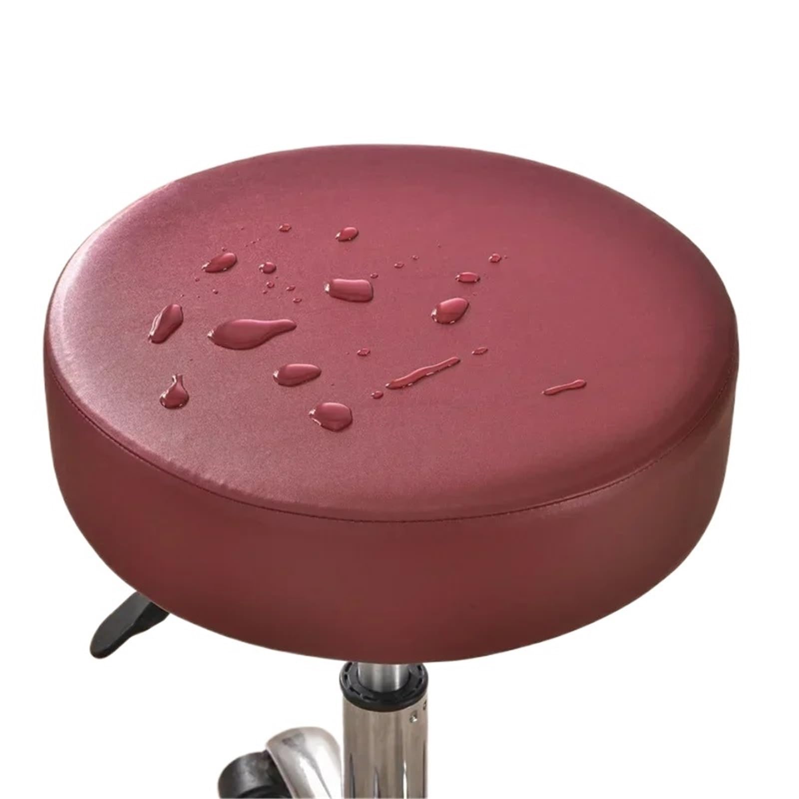 SHENJMAI Stool Covers Round Round Stool Cover Leather Elastic Barstool Covers Solid Color Rotating Chair Slipcover Home Hotel Decor(Red)