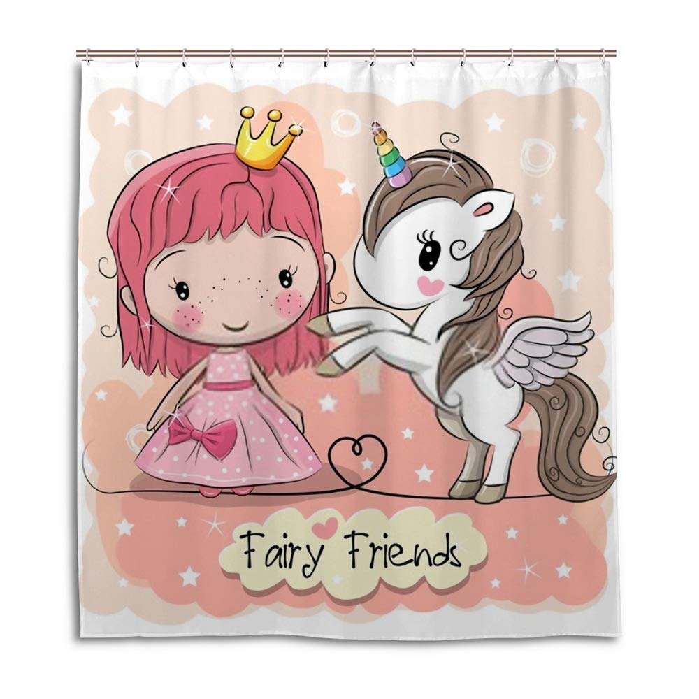Rideau de douche licorne dessin animé en polyester imperméable 180x180 cm avec 12 crochets