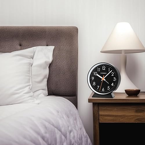 Miniatura 6 de Reloj despertador silencioso sin tictac, fácil de leer y usar, sonido ascendente, funciona con 1 batería AA, luz de repetición, reloj de mesita de